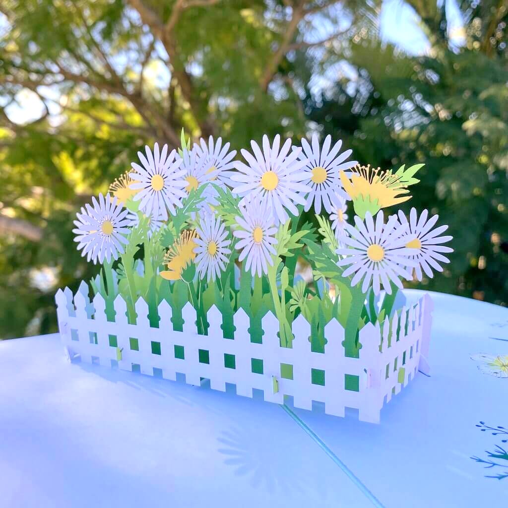 Handmade White English Daisy Garden 3D Pop Up Greeting Card - Mother's Day, Valentine's Day Pop Up Cards - Wedding Invitations