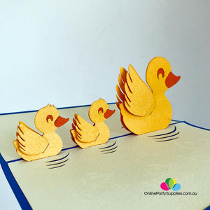 Handmade Yellow Duck Family 3D Pop Up Card - Online Party Supplies