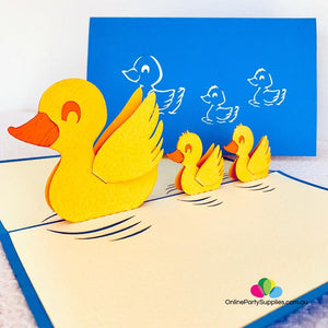 Handmade Yellow Duck Family 3D Pop Up Card - Online Party Supplies