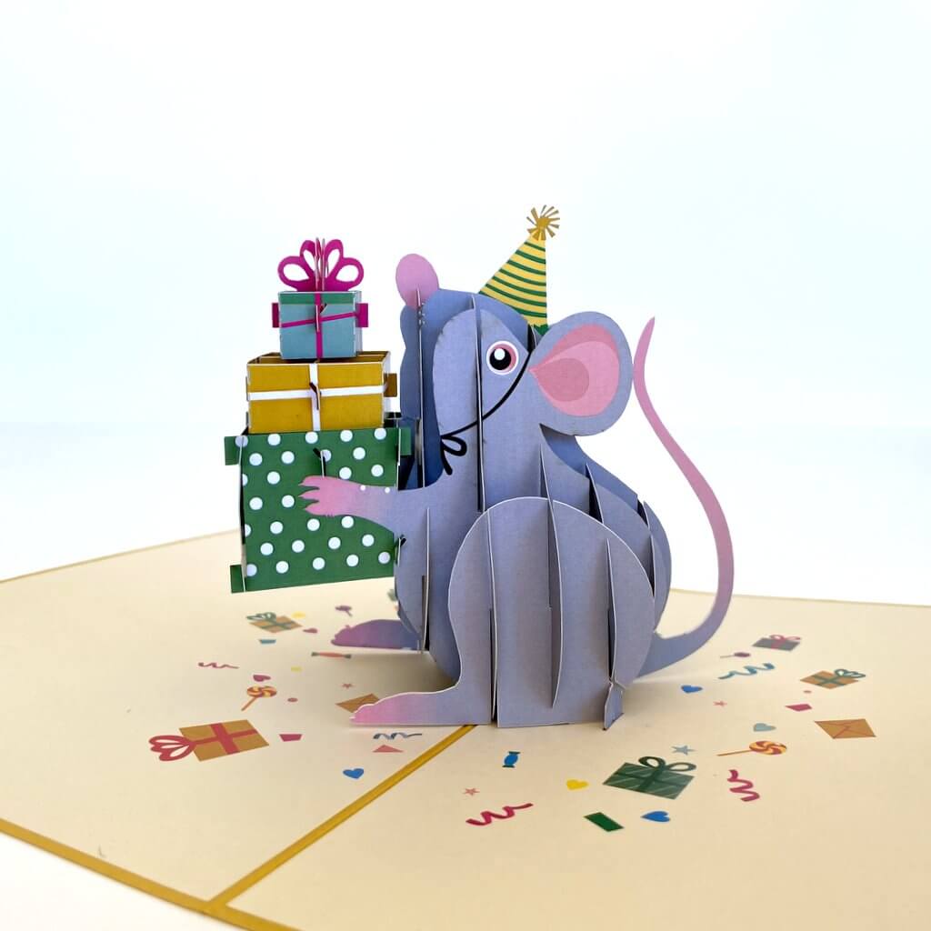 Happy Birthday Little Mouse with Present Pop Card