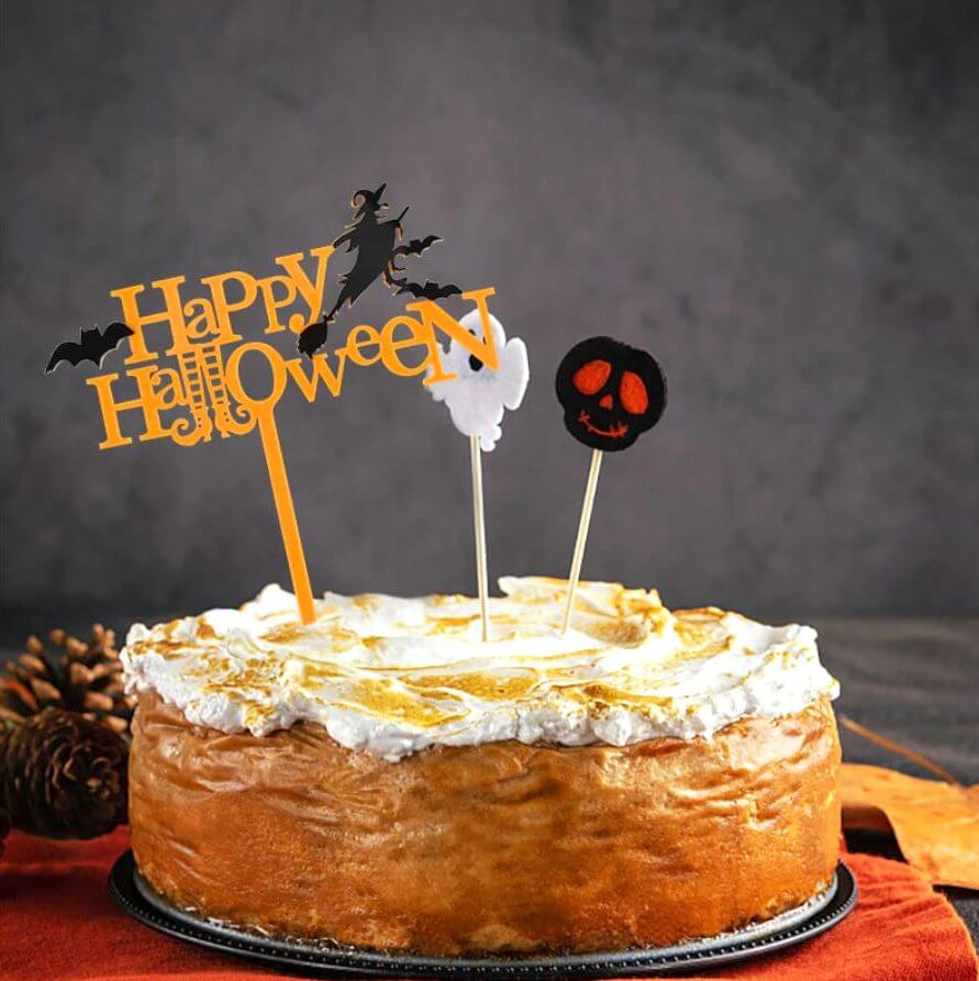 Acrylic Black & Orange Happy Halloween Cake Topper - Laser Cut Happy Halloween Cake Decorations