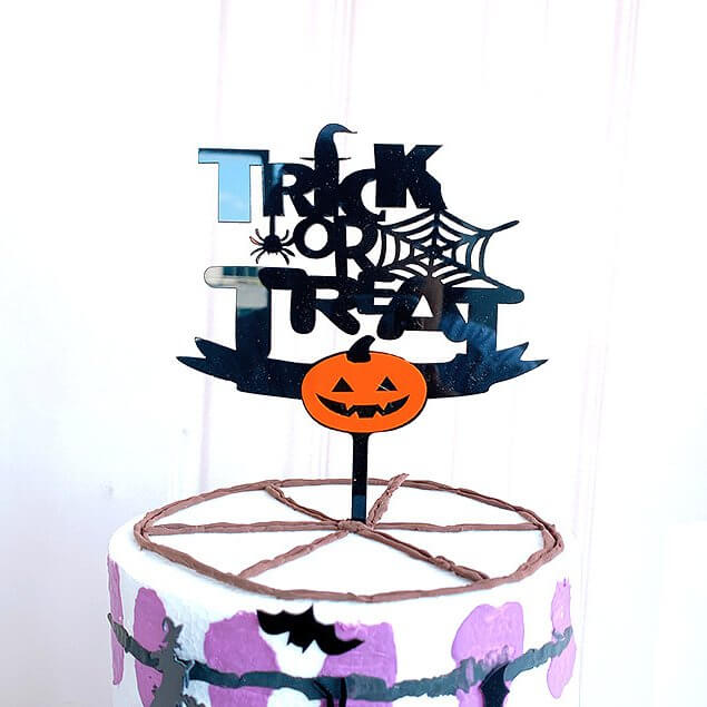 Acrylic Black & Orange Happy Halloween Cake Topper - Laser Cut Happy Halloween Cake Decorations