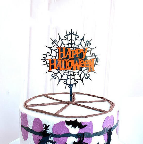 Acrylic Black & Orange Happy Halloween Cake Topper - Laser Cut Happy Halloween Cake Decorations