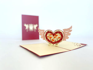 Handmade Heart with Wings 3D Pop Up Valentine's Day Card