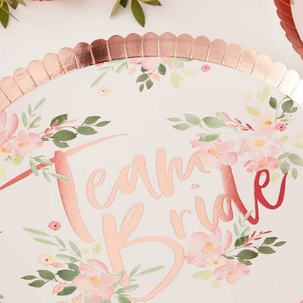 Hen Party Floral team BRIDE Paper Plates 8pk Bridal Shower Party