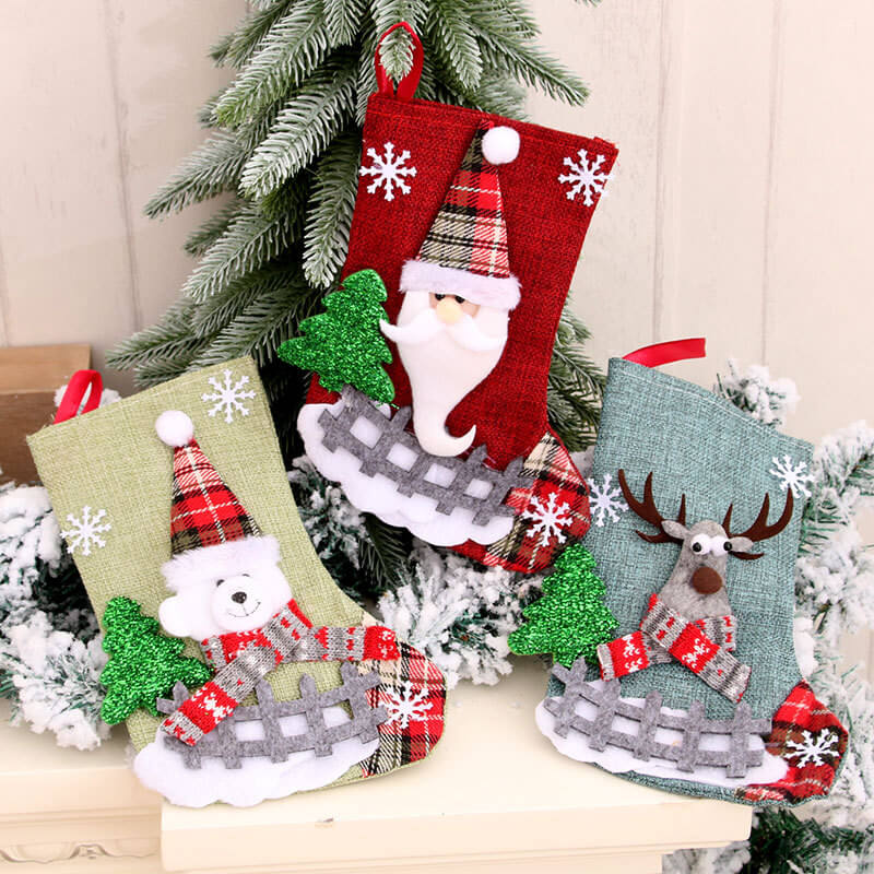 23cm x 15cm Burlap Christmas Stocking - Xmas Home & Wall Decorations, Christmas Presents for Kids