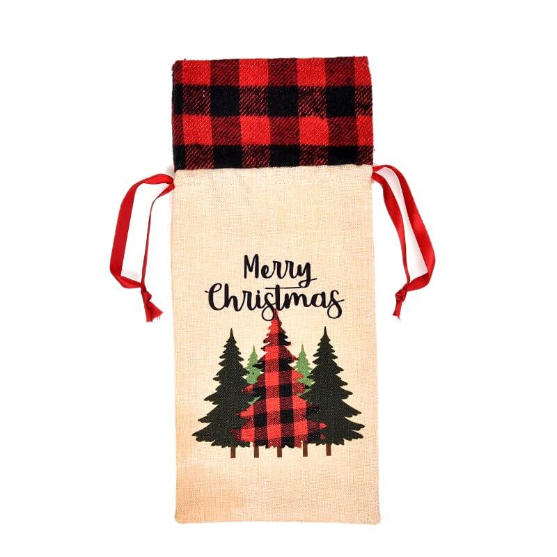Hessian Merry Christmas Bottle Cover - xmas trees