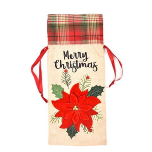 Hessian Merry Christmas Bottle Cover - red poinsettia flower