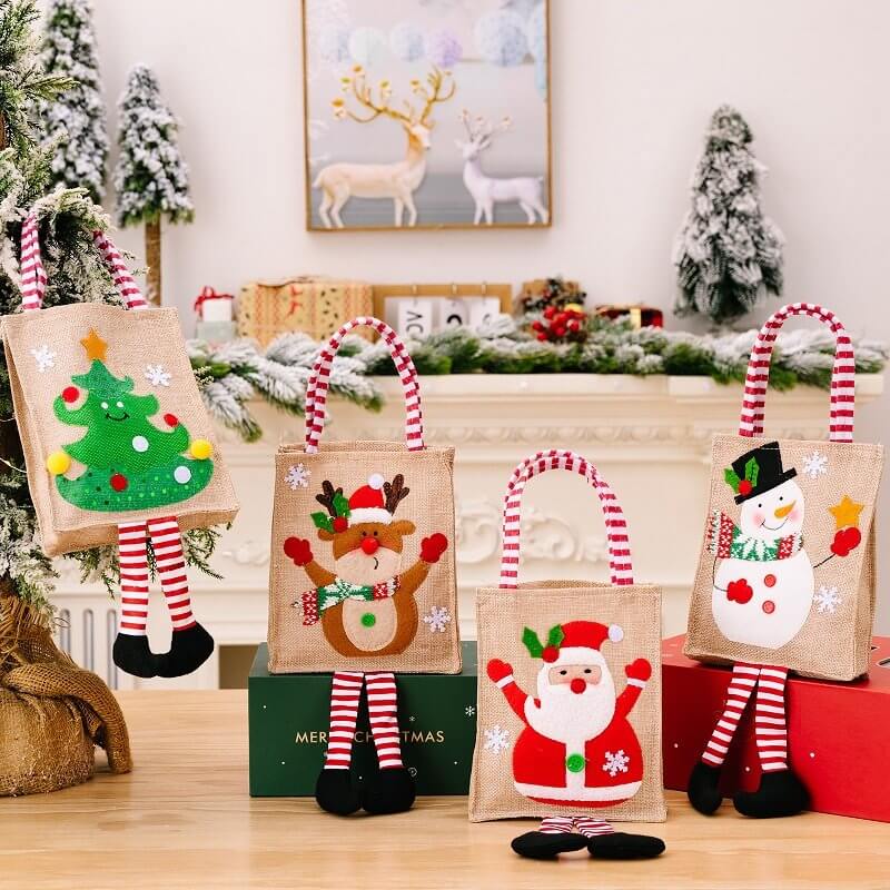 Hessian Christmas Candy Gift Bag with Handle - 4 Designs