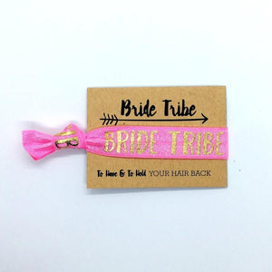Gold Print Hot Pink Bride Tribe Hair Tie Bridal Wristband for Hen Bachelorette Party Bridesmaids gifts