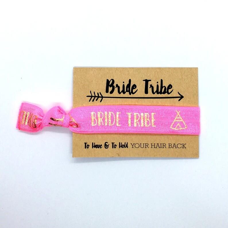 Rose Gold Print Hot Pink Bride Tribe Hair Tie Bridal Wristband for Hen Bachelorette Party Bridesmaids gifts