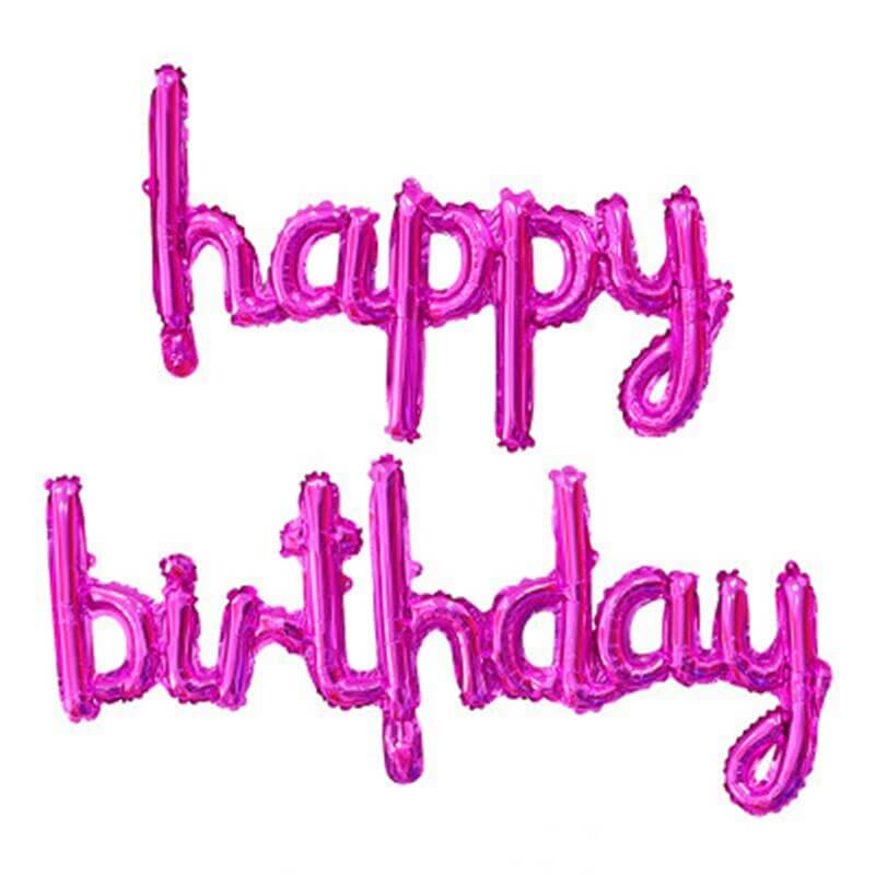 Hot Pink 'happy birthday' Script Lowercase Letter Foil Balloon Banner