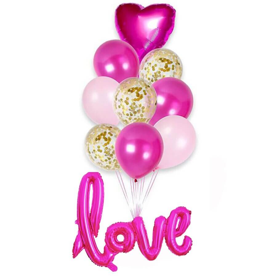 Hot Pink Heart Love Script Confetti Balloon Bundle (Pack of 10)
