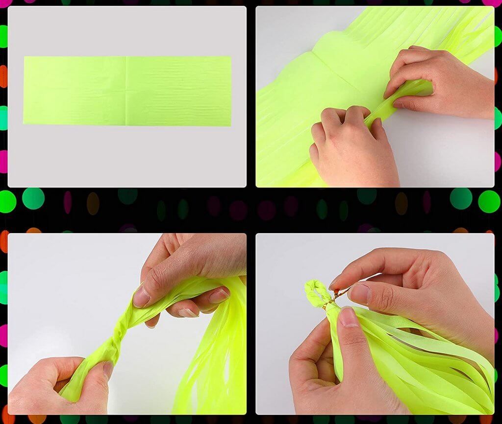 Neon UV Reactive Orange Paper Tassel 5 Pack