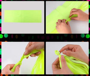 how to assemble Neon UV Reactive Green Paper Tassel 5 Pack
