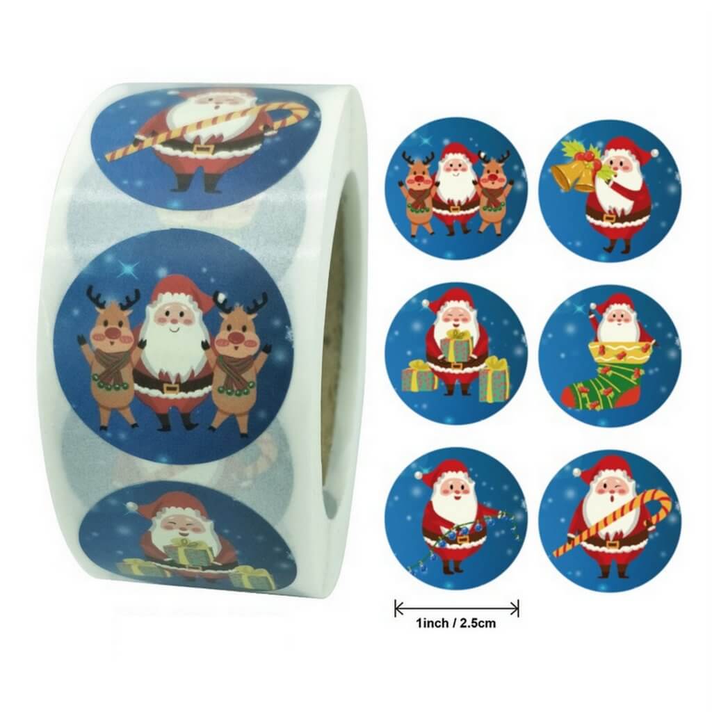Style I - Round Christmas Stickers For Kids - Christmas Gift Packaging and Wrapping Supplies