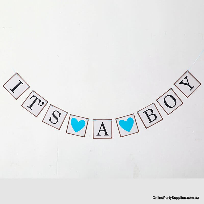 It's A Boy' Blue Heart Baby Shower Gender Reveal Party Paper Banner