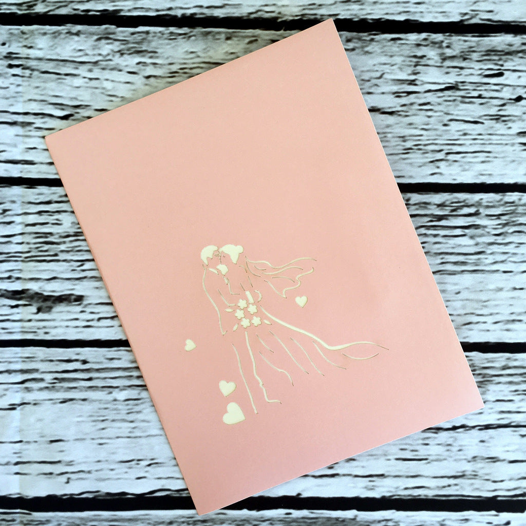 Handmade Classic Pink Wedding With Bridesmaid and Best man 3D Pop Up Card Wedding Invitations