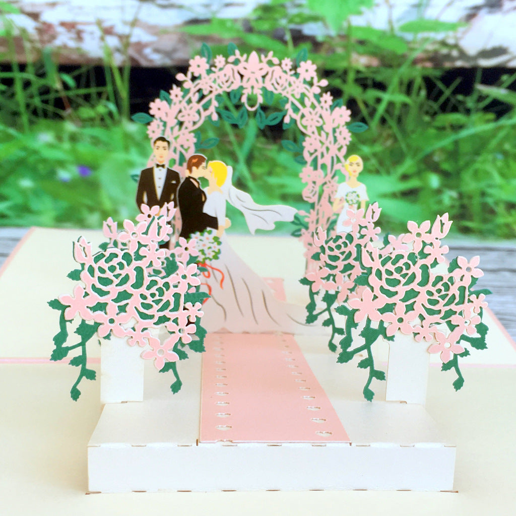 Handmade Classic Pink Wedding With Bridesmaid and Best man 3D Pop Up Card - Online Party Supplies