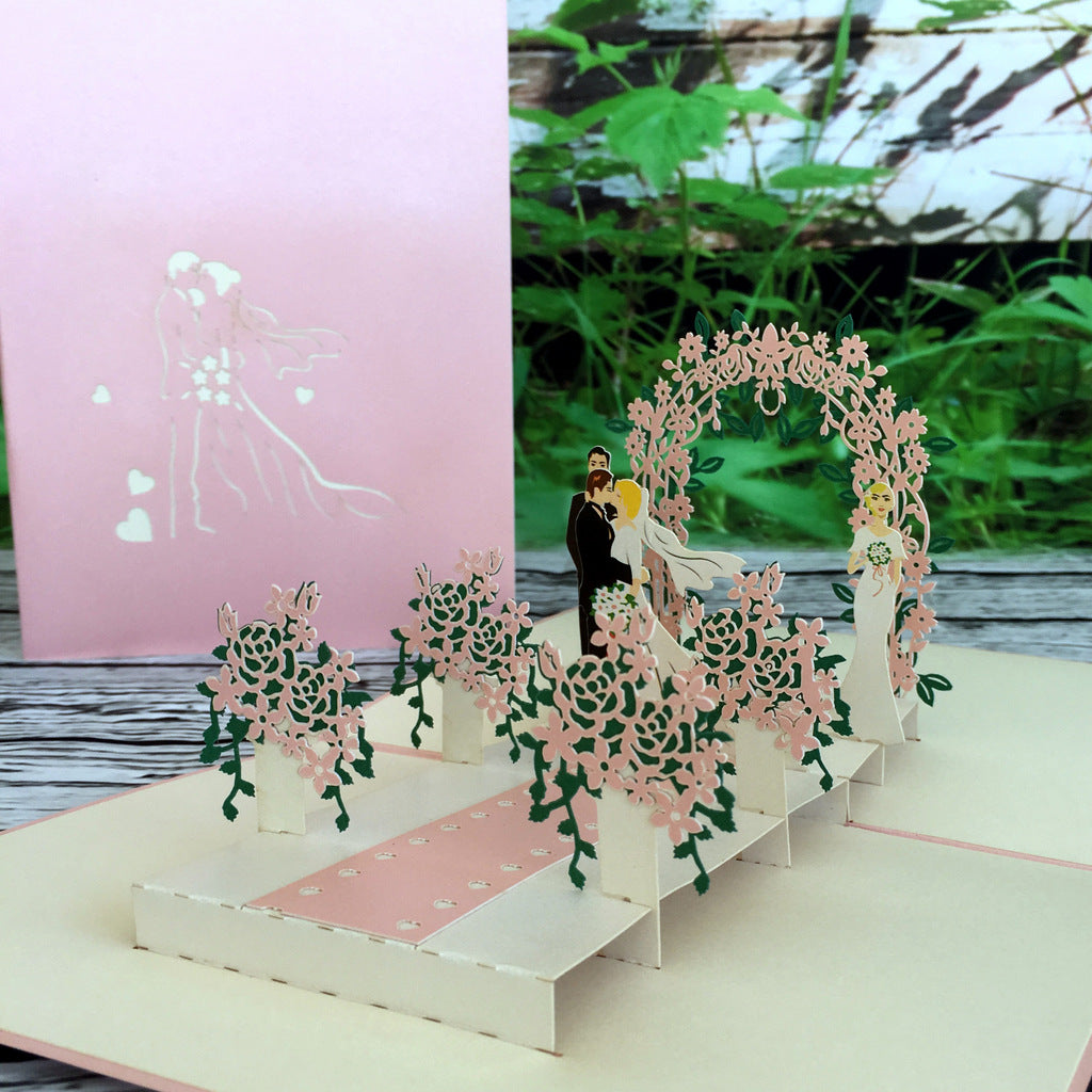 Handmade Classic Pink Wedding With Bridesmaid and Best man 3D Pop Up Card Wedding Invitations