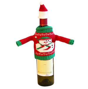 JOY Snowman Moose Xmas Tree Christmas Wine Bottle Woolen Cover Sweater with Hat Set - Online Party Supplies