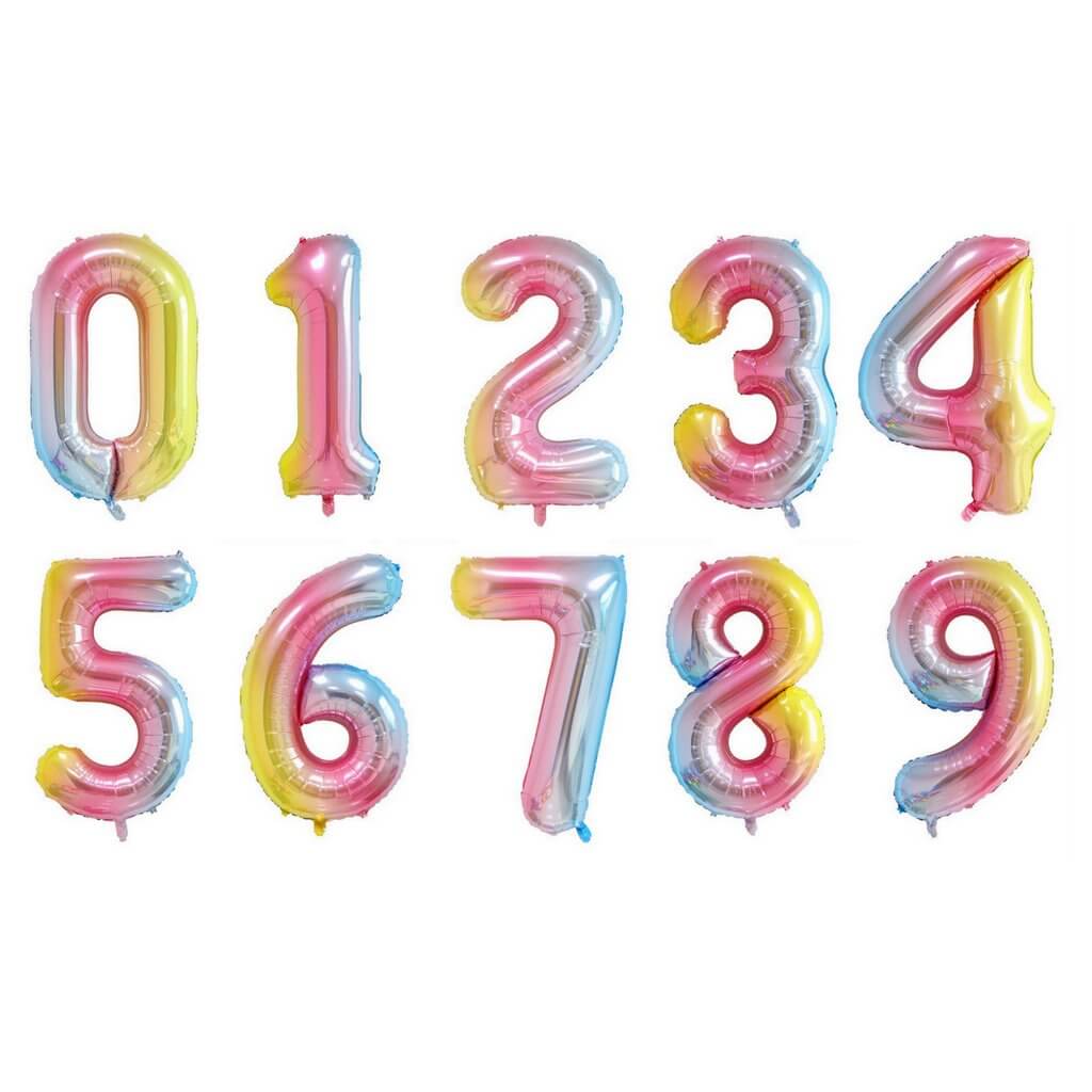 40" Jumbo Iridescent Rainbow Ombre Number 0-9 Foil Balloon