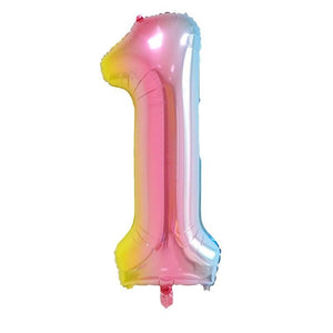 40" Jumbo Iridescent Rainbow Ombre Number 0-9 Foil Balloon number 1