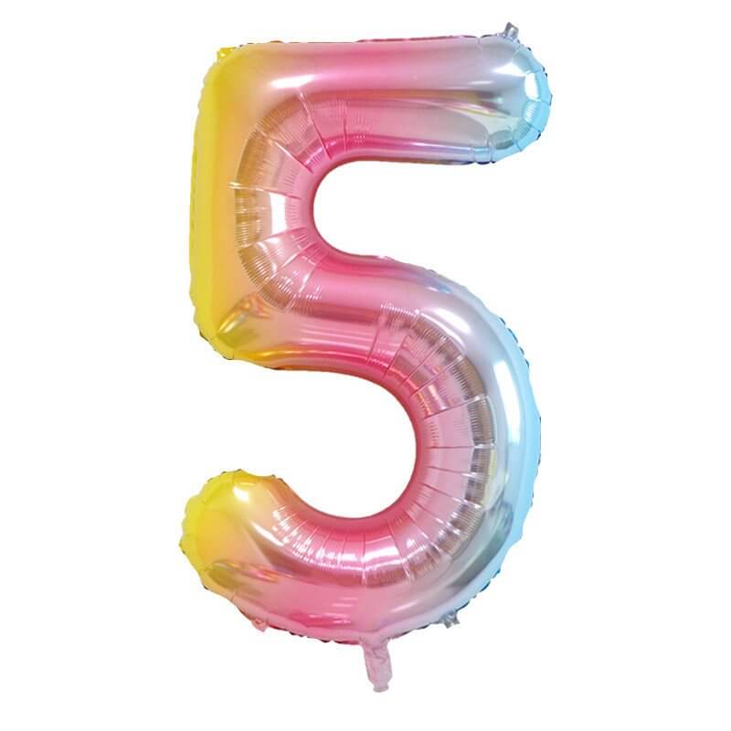 40" Jumbo Iridescent Rainbow Ombre Number 0-9 Foil Balloon number 5