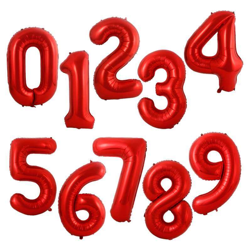 40" Jumbo Red 0-9 Number Foil Balloons