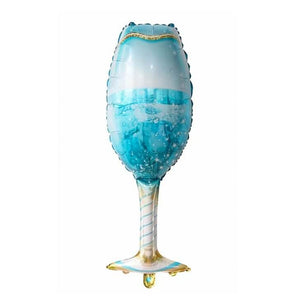 Jumbo Blue Cheers Champagne Bottle & Wine Glass Foil Balloon Set of 2