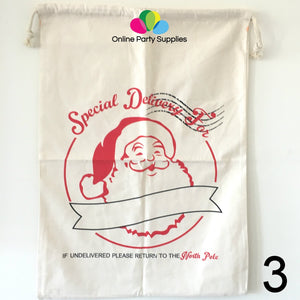 Jumbo Natural Cotton Christmas Santa Claus Drawstring Canvas Sack Bag for Kids - Online Party Supplies