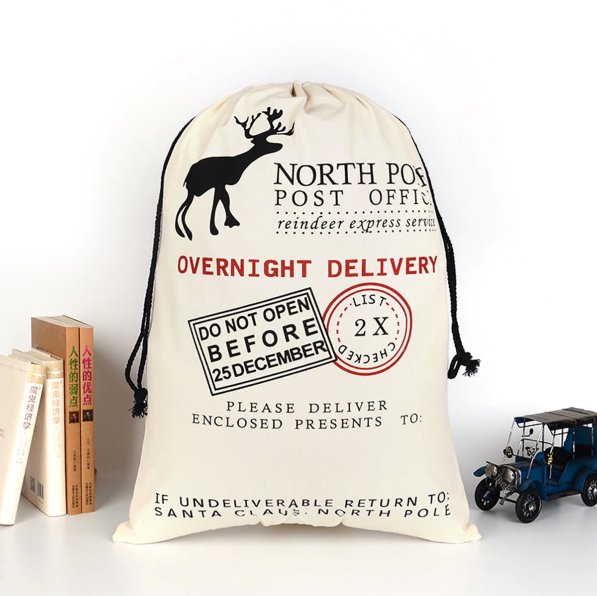 Jumbo Natural Cotton Christmas Santa Claus Drawstring Canvas Sack Bag for Kids - Online Party Supplies