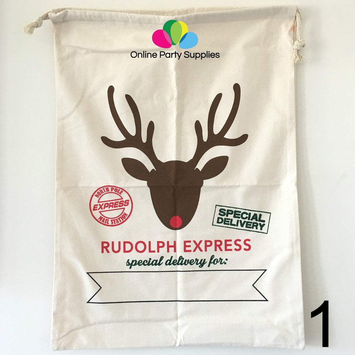 Jumbo Natural Cotton Christmas Santa Claus Drawstring Canvas Sack Bag for Kids - Online Party Supplies