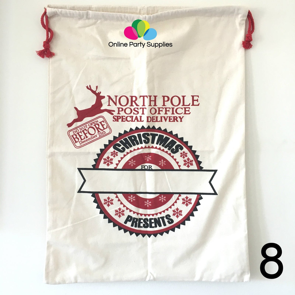 Jumbo Natural Cotton Christmas Santa Claus Drawstring Canvas Sack Bag for Kids - Online Party Supplies