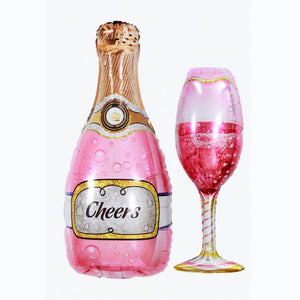 Jumbo Pink Cheers Champagne Bottle & Wine Glass Foil Balloon Set of 2