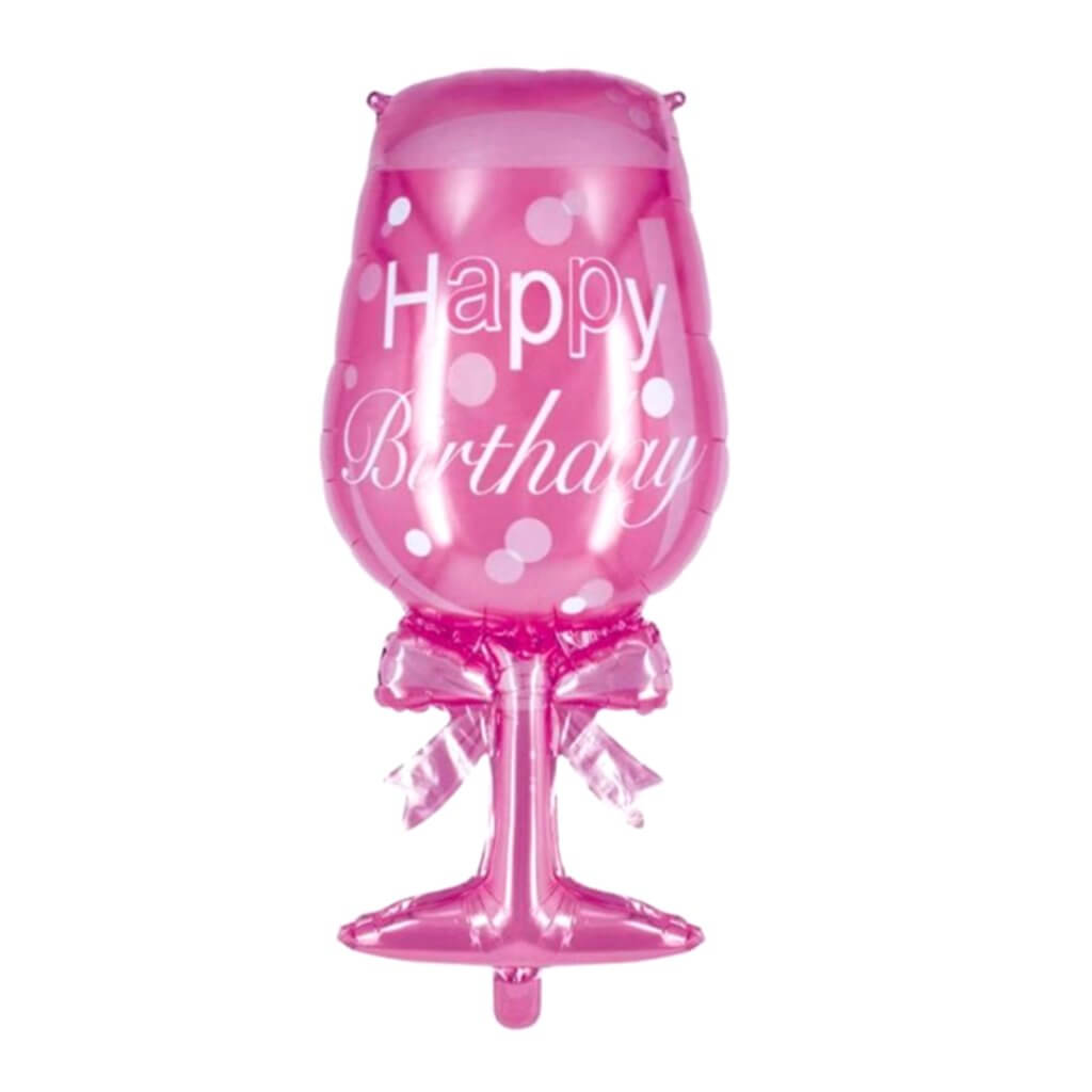 Jumbo Pink Happy Birthday Champagne Goblet Glass Foil Balloon