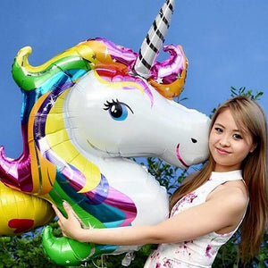 Jumbo Super Shape Rainbow Unicorn Head Foil Balloon - Online Party Supplies
