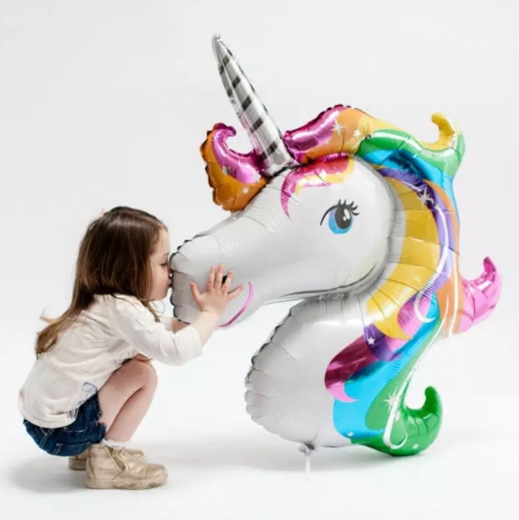 Jumbo Super Shape Rainbow Unicorn Head Foil Balloon - Online Party Supplies