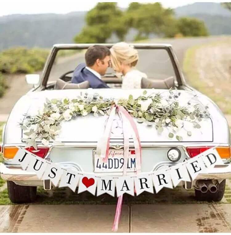 Paperboard Rustic JUST MARRIED Wedding Bridal Shower Banner