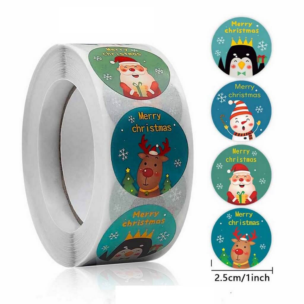 Cute Paper Merry Christmas Sticker for Kids 50 Pack - 4 Designs