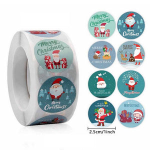 Paper Merry Christmas Round Sticker 50 Pack - 8 Designs