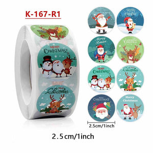 2.5cm Santa & Reindeer Paper Round Stickers 50pk - 8 Designs