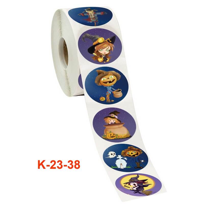 3.8cm Halloween Witch Round Paper Sticker 50 Pack - K23-38