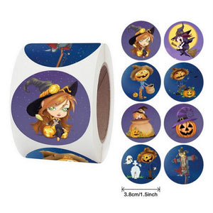 3.8cm Halloween Witch Round Paper Sticker 50 Pack - K23-38