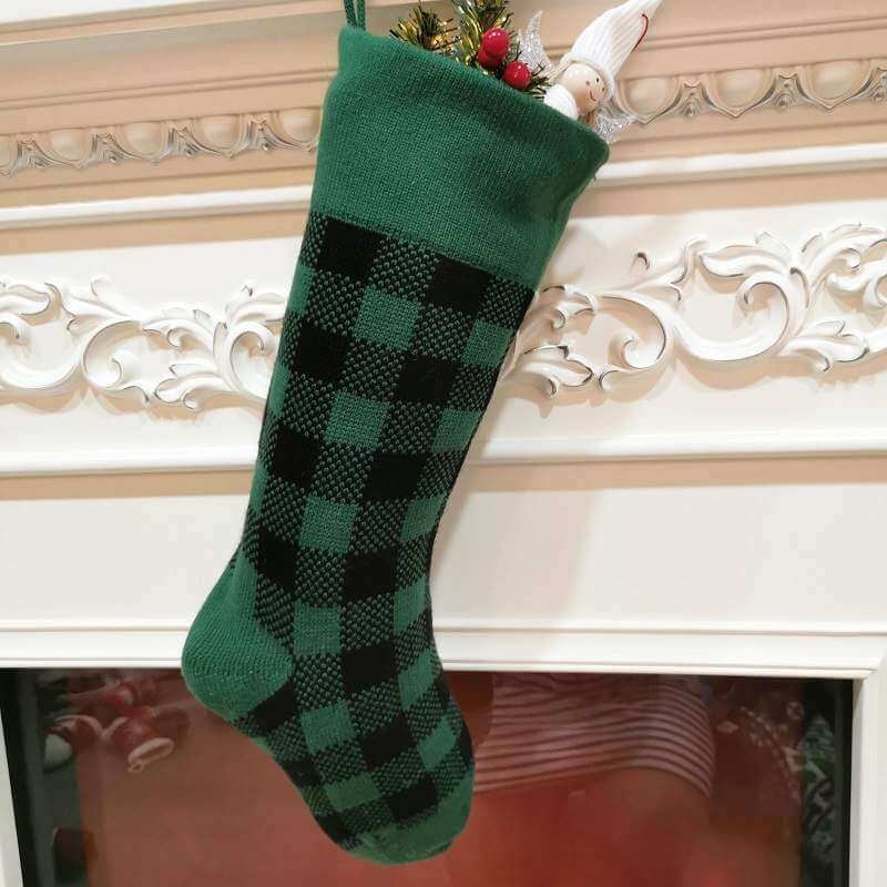 Large Knitted Vintage Check Pattern Christmas Santa Hanging Stocking - Xmas Home & Wall Decorations