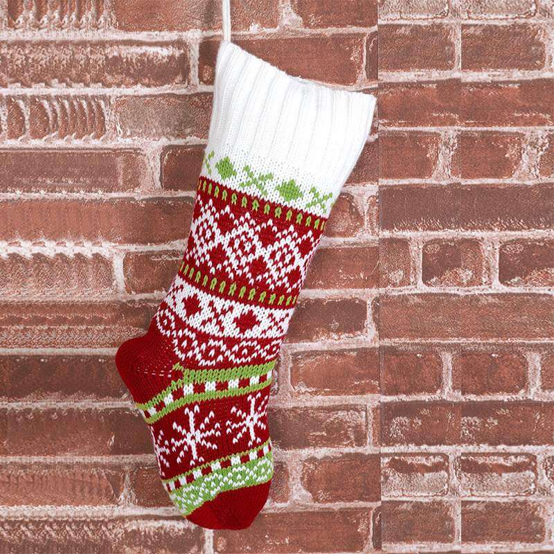 Large Knit Traditional Pattern Christmas Santa Hanging Stocking - Xmas Home & Wall Decorations