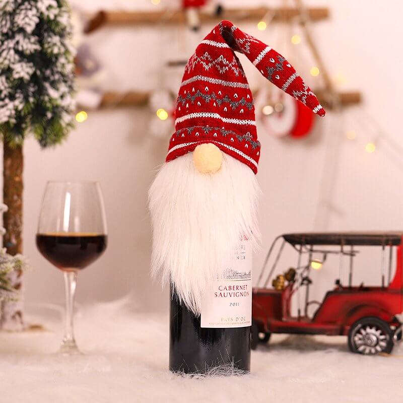 Knitted Scandinavian Faceless Gnome Christmas Wine Bottle Cover