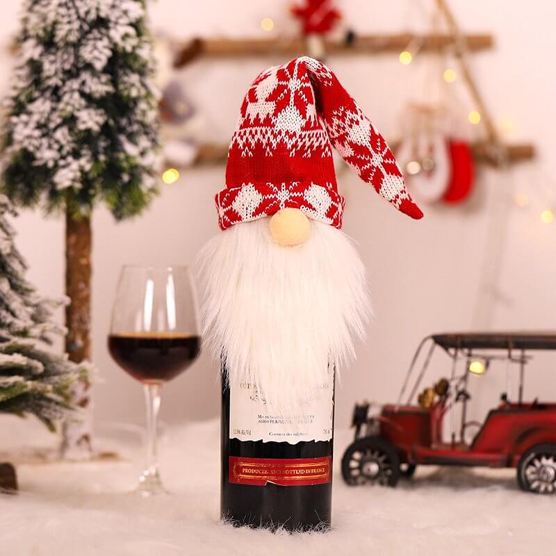Knitted Scandinavian Faceless Gnome Christmas Wine Bottle Cover