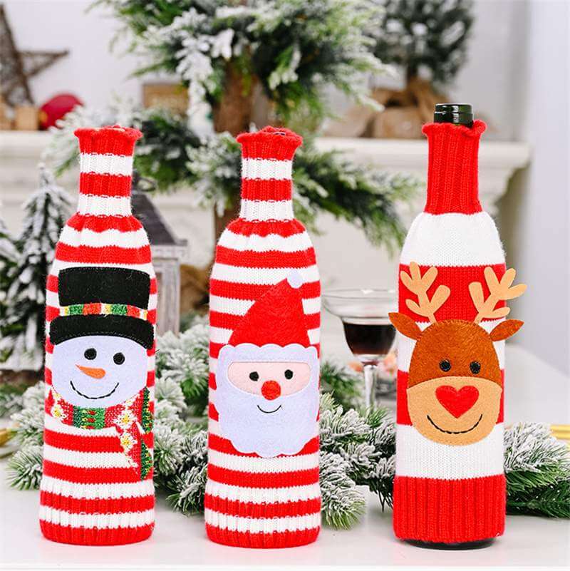 Knitted Christmas Bottle Stubby Holder - Santa, Reindeer, Snowman