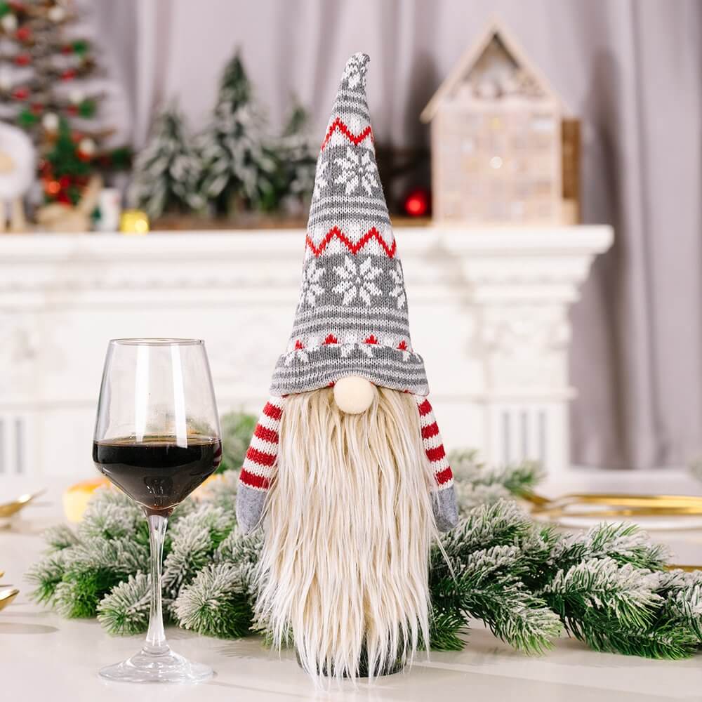 Knitted Traditional Scandinavian Faceless Gnome Christmas Wine Bottle Cover